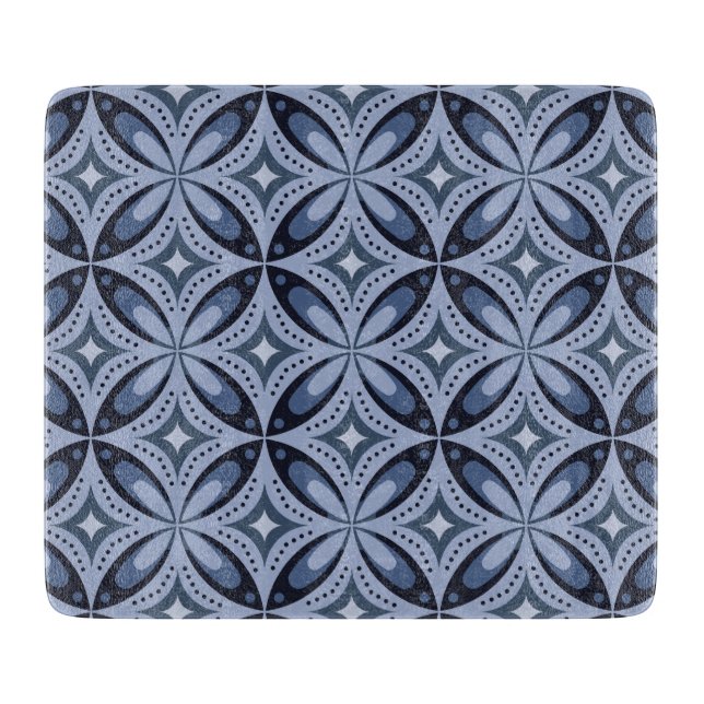 Tabla De Cortar Patrón geométrico azul estilo retro (Anverso)