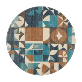 Tabla De Cortar Patrón geométrico azul oscuro, verde azulado, marr