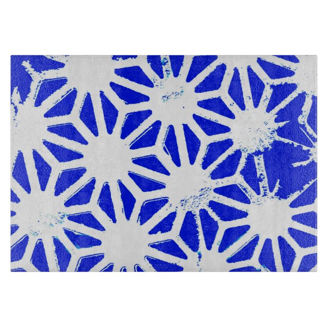 Tabla De Cortar Patrón geométrico azul real (Anverso)