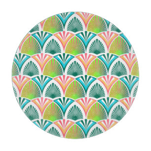 Tabla De Cortar Patrón geométrico con hojas de palma y flores