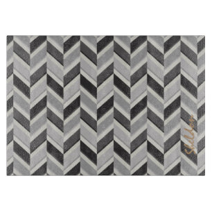 Tabla De Cortar Patrón geométrico de chevron gris moderno monogram