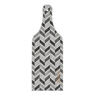 Tabla De Cortar Patrón geométrico de chevron gris moderno monogram