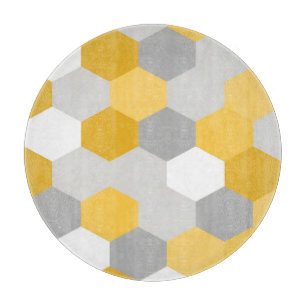 Tabla De Cortar Patrón geométrico de hexágono gris amarillo