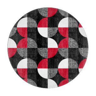 Tabla De Cortar Patrón geométrico de yeso negro, rojo y blanco.