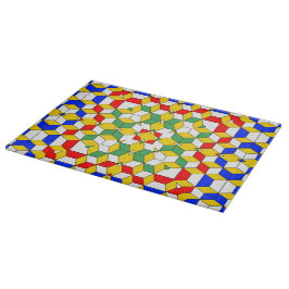 Tabla De Cortar Patrón geométrico verde amarillo y azul rojo negri