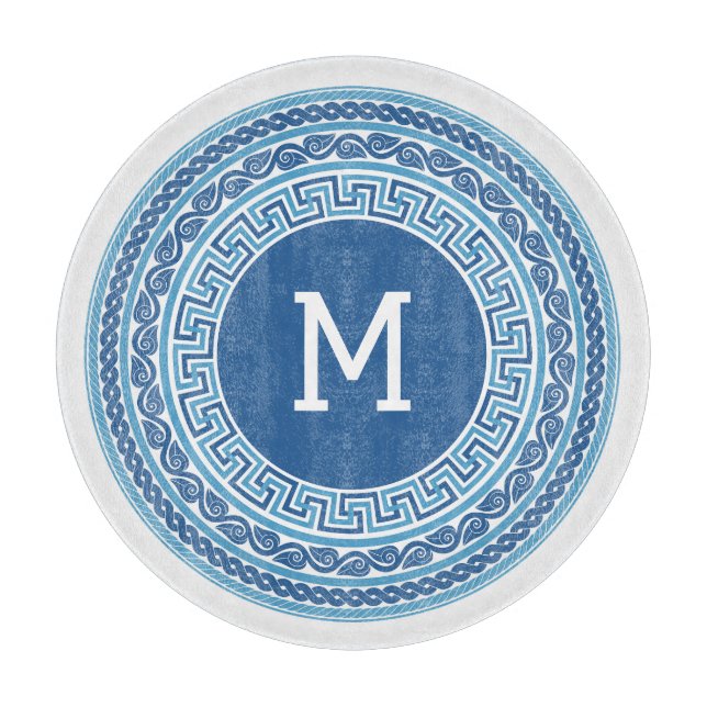 Tabla De Cortar Patrón griego monograma personalizado (Anverso)