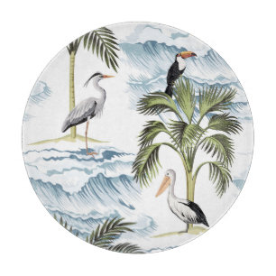 Tabla De Cortar Patrón hawaiano vintage, floral de verano.