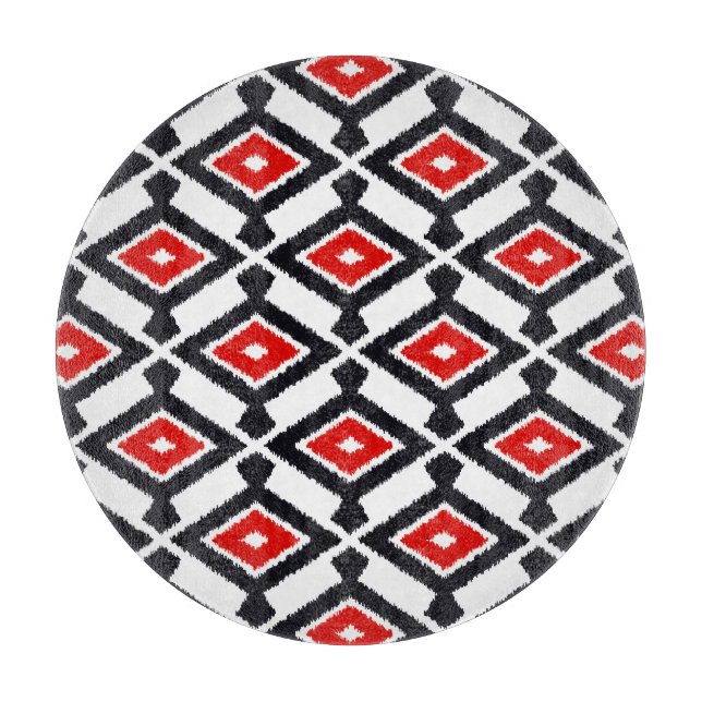 Tabla De Cortar Patrón Ikat - rojo oscuro, negro y blanco (Anverso)