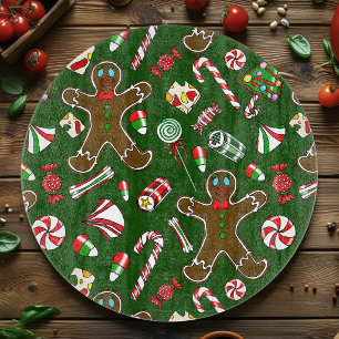 Tabla De Cortar Patrón juguetón de dulce de jengibre festivo verde