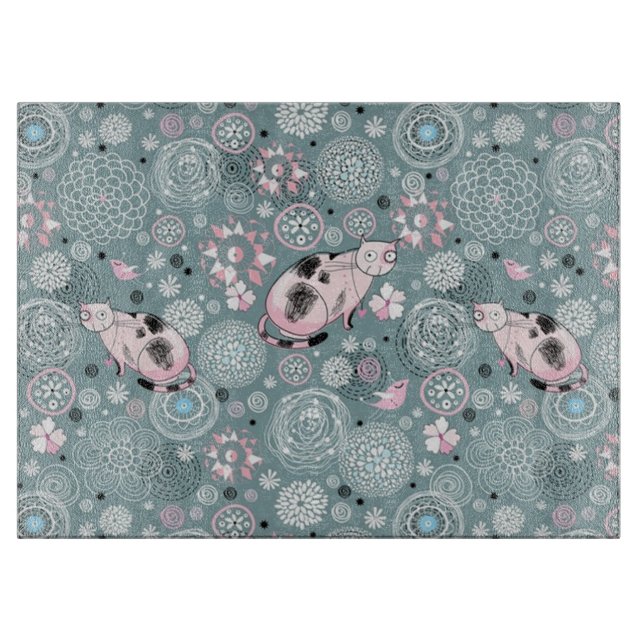 Tabla De Cortar Patrón Kitty de la casa (Anverso)