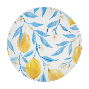 Tabla De Cortar Patrón Lemons de color de agua dibujado a mano