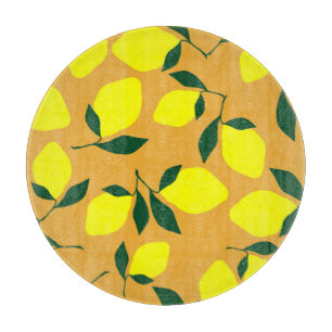 Tabla De Cortar Patrón limón simple, fondo naranja.