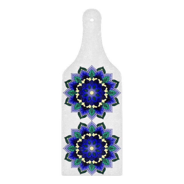 Tabla De Cortar Patrón Mandala 02 en azul oscuro (Anverso)