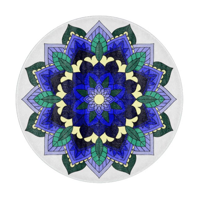 Tabla De Cortar Patrón Mandala 02 en azul oscuro (Anverso)