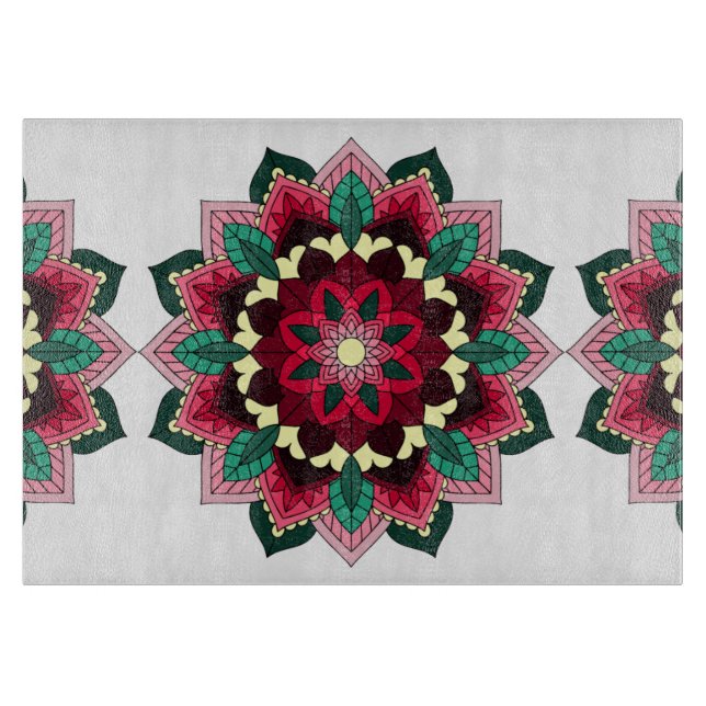 Tabla De Cortar Patrón Mandala 02 en rosa profundo (Anverso)