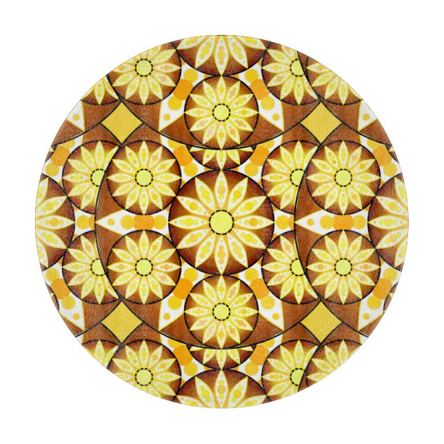 Tabla De Cortar Patrón Mandala, tonos marrones y dorados (Anverso)
