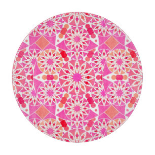 Tabla De Cortar Patrón Mandala, tonos rosas y corales