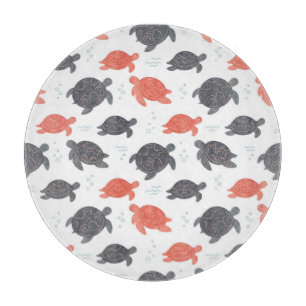Tabla De Cortar Patrón minimalista de tortuga marina en blanco y g