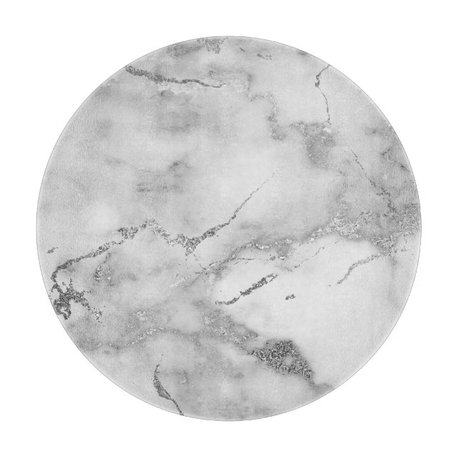 Tabla De Cortar Patrón moderno de mármol blanco y plateado (Anverso)