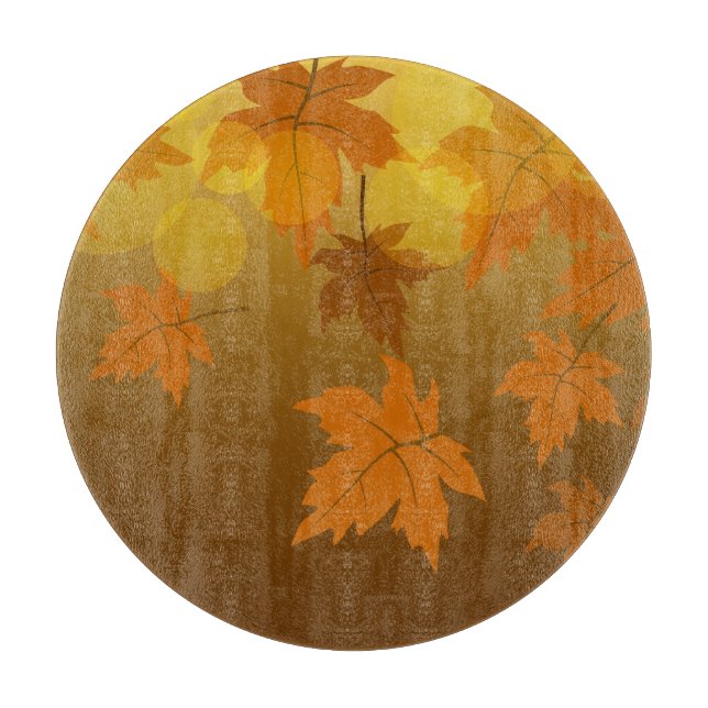 Tabla De Cortar Patrón otoñal con hojas de arce en caída y bokeh (Anverso)