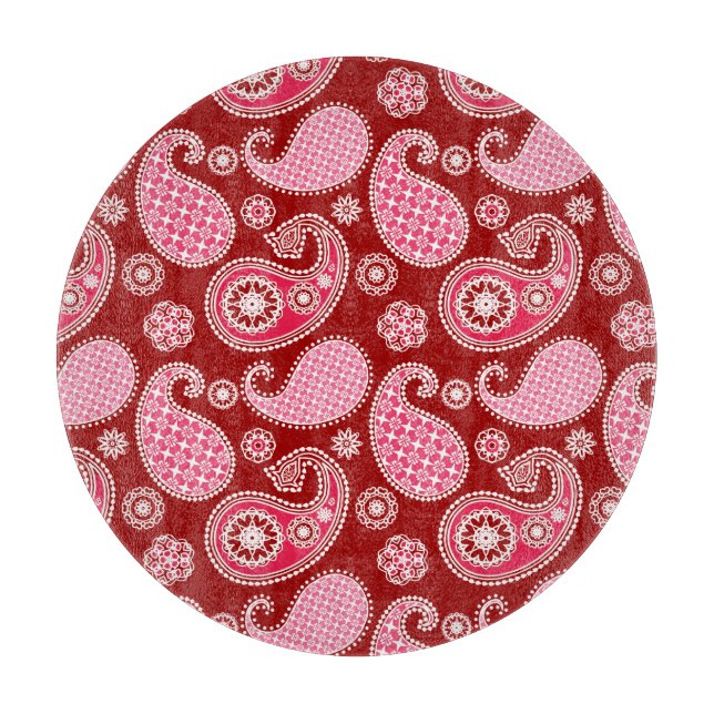 Tabla De Cortar Patrón paisley, rojo oscuro, rosa y blanco (Anverso)