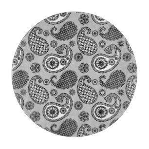 Tabla De Cortar Patrón paisley, tonos grises, negros y blancos