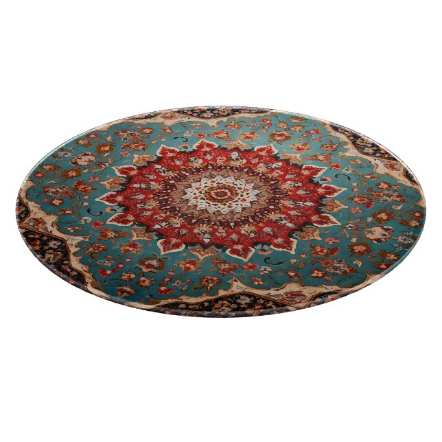 Tabla De Cortar Patrón persa retro oriental azul crema rojo (Borde)