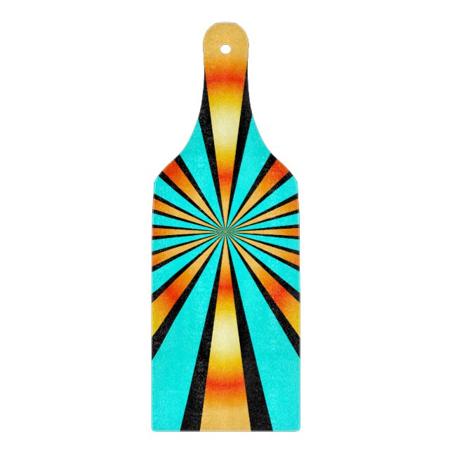 Tabla De Cortar Patrón radial negro Naranja turquesa (Anverso)