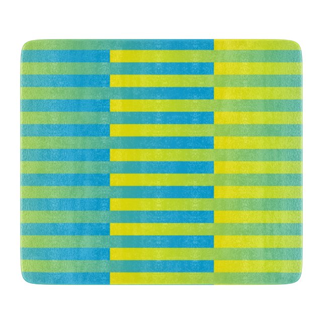 Tabla De Cortar Patrón rayado verde amarillo azul (Anverso)