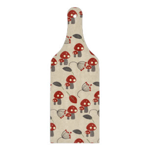 Tabla De Cortar Patrón Retro de Champiñones y Hojas