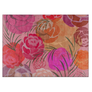 Tabla De Cortar Patrón rosa con flores y plantas
