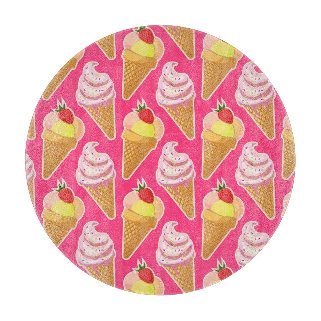 Tabla De Cortar Patrón rosa de Kawaii con helado de fresa (Anverso)