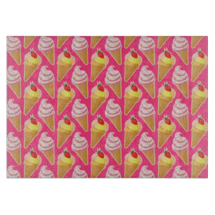 Tabla De Cortar Patrón rosa de Kawaii con helado de fresa