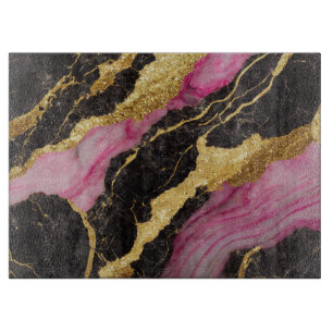 Tabla De Cortar Patrón rosa de mármol negro con oro