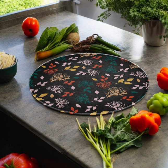 Tabla De Cortar Patrón Rosa y hojas (chopping board)