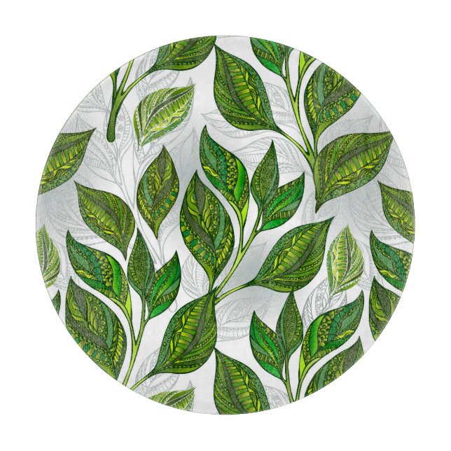 Tabla De Cortar Patrón sin inconvenientes con hojas de té verdes (Anverso)