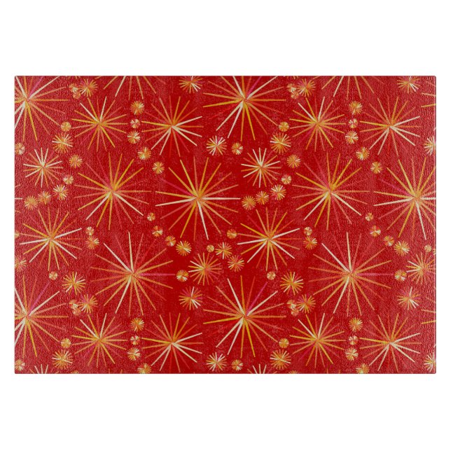 Tabla De Cortar Patrón sputnik de mediados de siglo, rojo profundo (Anverso)