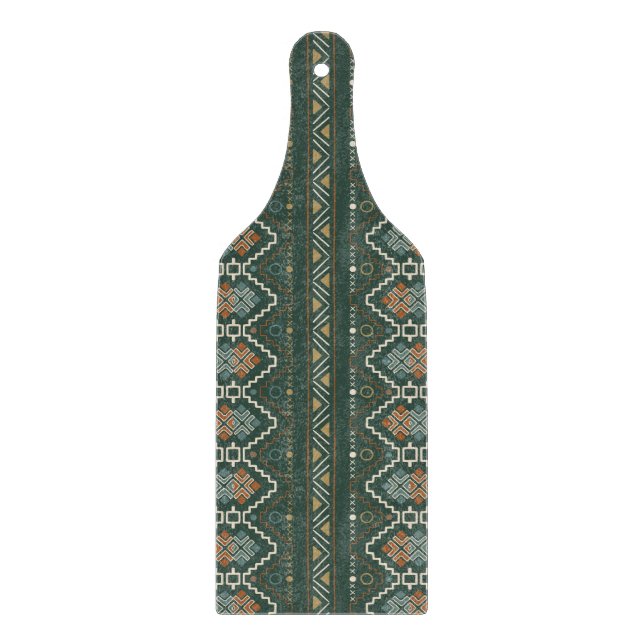 Tabla De Cortar Patrón tribal boho verde y marrón terracota (Anverso)