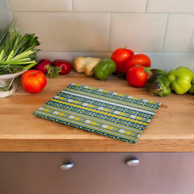 Tabla De Cortar Patrón tribal tradicional azul verde (Chopping Board)