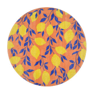 Tabla De Cortar Patrón tropical vintage de Lemones estilizados