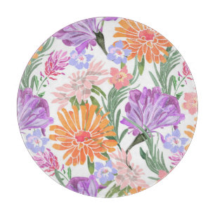 Tabla De Cortar Patrón vintage floral, flores coloridas.
