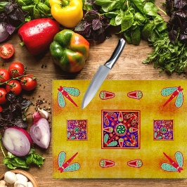 Tabla De Cortar Patrones de arte dorado y morado del Huichol mexic