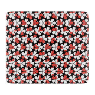 Tabla De Cortar Patrones de flores rojas blancas lindas