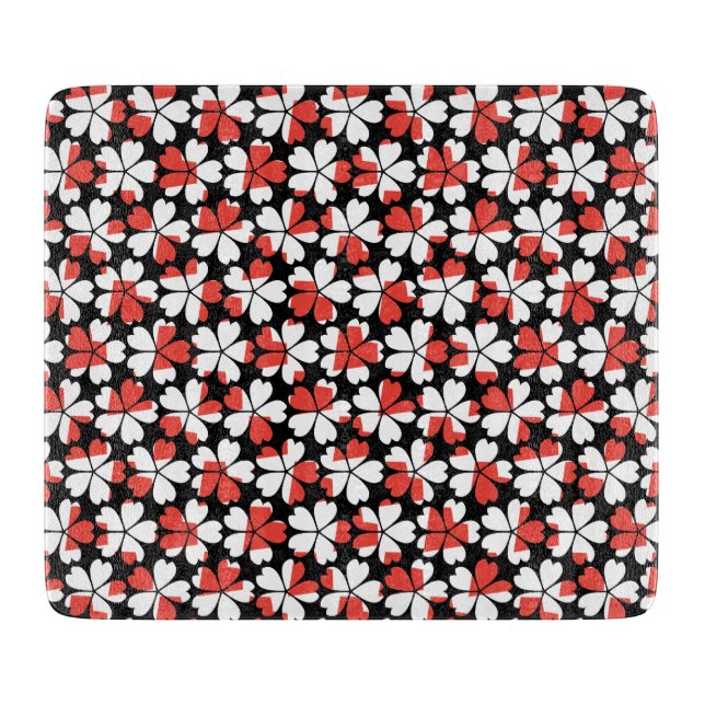 Tabla De Cortar Patrones de flores rojas blancas lindas (Anverso)