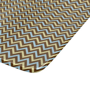 Tabla De Cortar Patrones de ondas zigzag azules y marrones