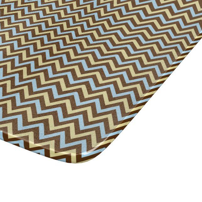 Tabla De Cortar Patrones de ondas zigzag azules y marrones (Borde)