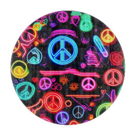 Tabla De Cortar Patrones de símbolos de Neon Peace