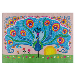 Tabla De Cortar Pavo real con flores