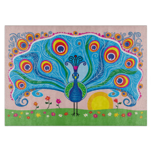 Tabla De Cortar Pavo real con flores