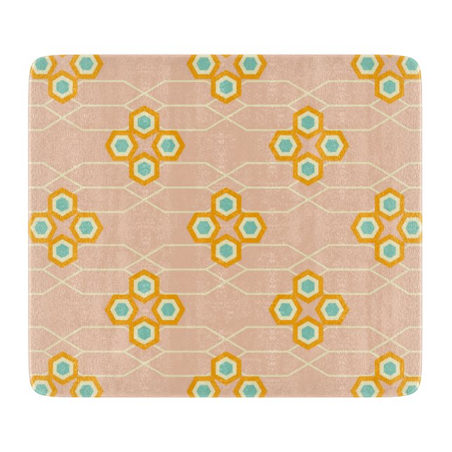 Tabla De Cortar Peach background hexagonal floral pattern  (Anverso)